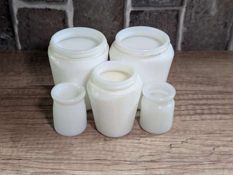 VINTAGE MILK GLASS APOTHECARY JARS image