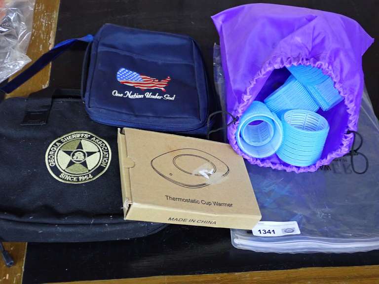 Assorted Items: Bags, Cup Warmer, and Hair Rollers image