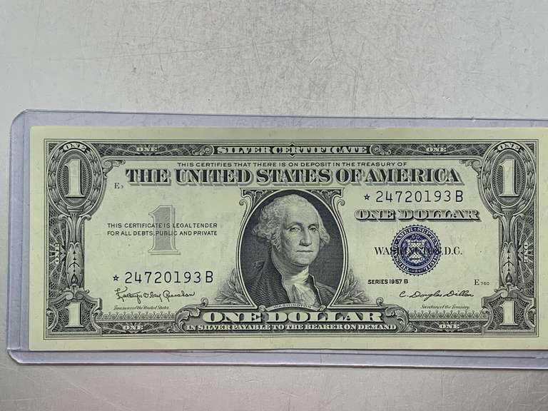 $1 SILVER CERTIFICATE STAR NOTE 1957 B SERIAL NO *24720193B image