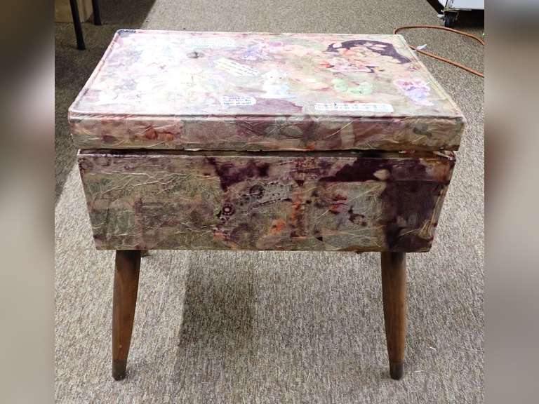 Hand-Decorated Storage Ottoman with Sewing Notions image