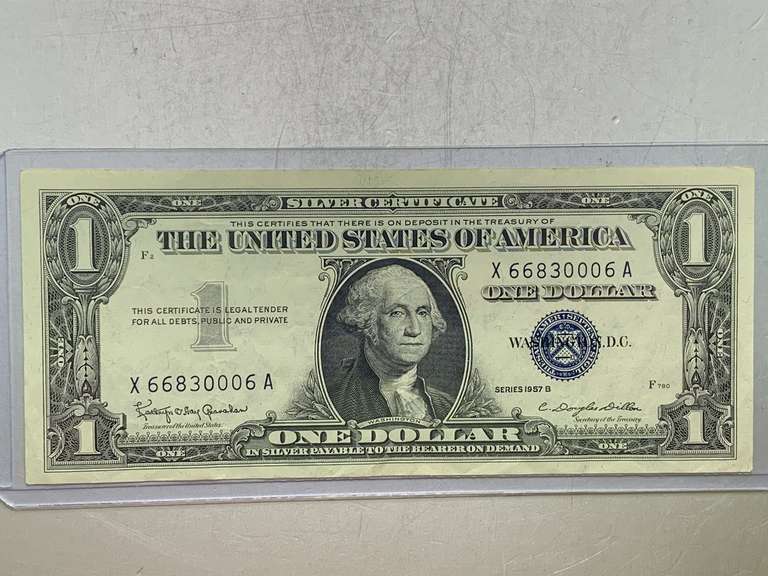$1 SILVER CERTIFICATE DOUBLE NUMBER 1957B SERIAL NO X66830006A image