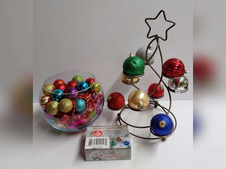 Christmas Ornament Assortment with Display Tree and Tree Hooks image
