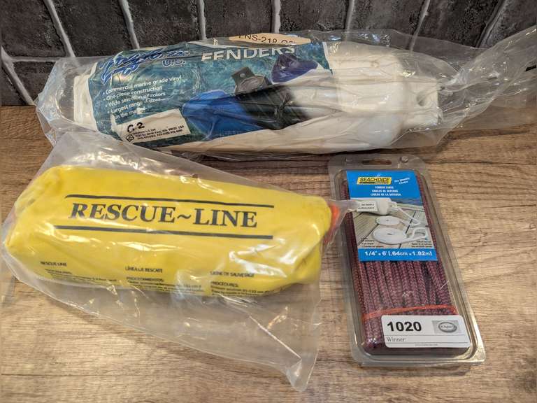 POLYFORM BOAT FENDER, RESCUE LINE, AND SEACHOICE 1/4 IN NYLON ROPE, ALL IN ORIGINAL PACKAGES image