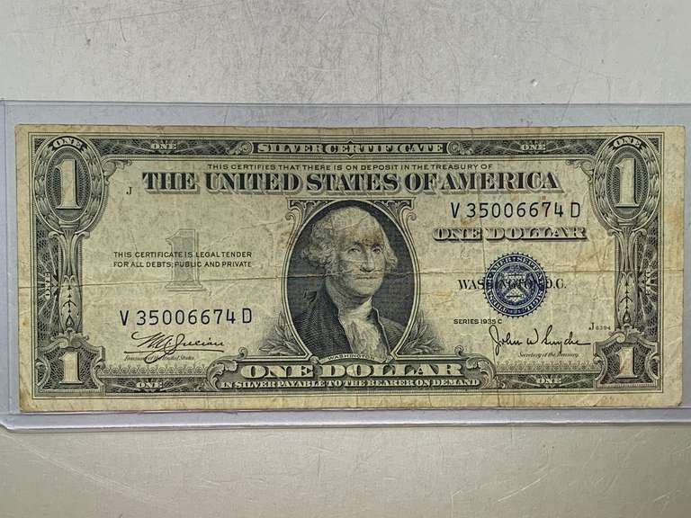 $1 SILVER CERTIFICATE DOUBLE NUMBER 1935C SERIAL NO V35006674D image