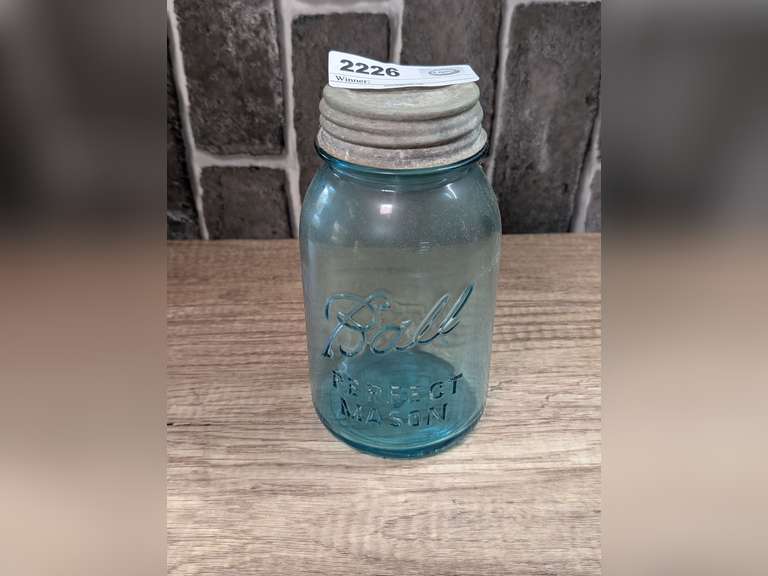 ANTIQUE BLUE GLASS BALL PERFECT MASON JAR image