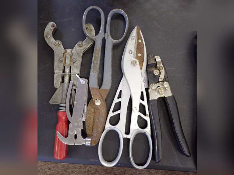 Lot of Various Hand Tools including Malco M12 Snips, Pipe Wrench, and Multi-Tool image