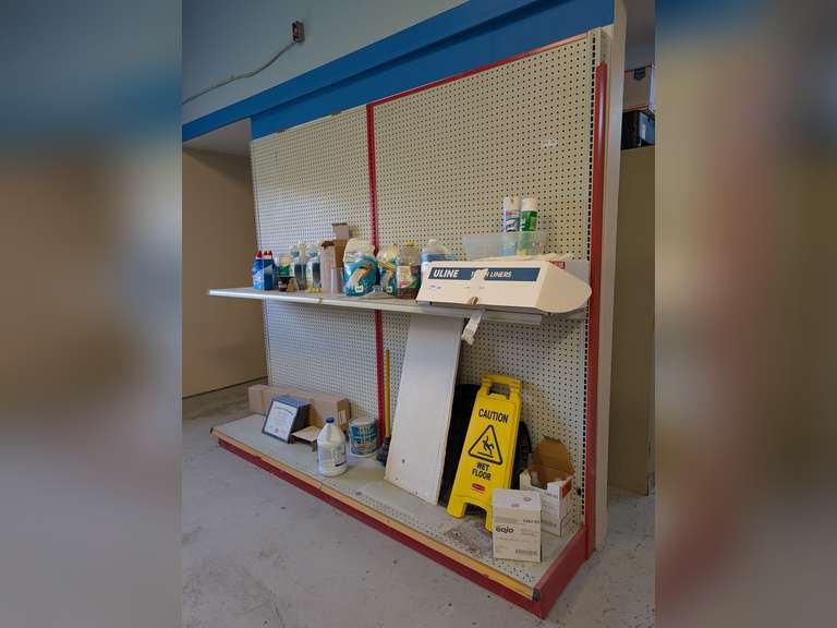 TWO 4-FT SECTIONS OF RETAIL PEGBOARD SHELVING *** SPECIAL PICKUP INSTRUCTIONS *** image