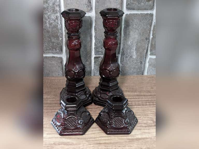 VINTAGE AVON CAPE COD DEEP RED CANDLESTICKS image