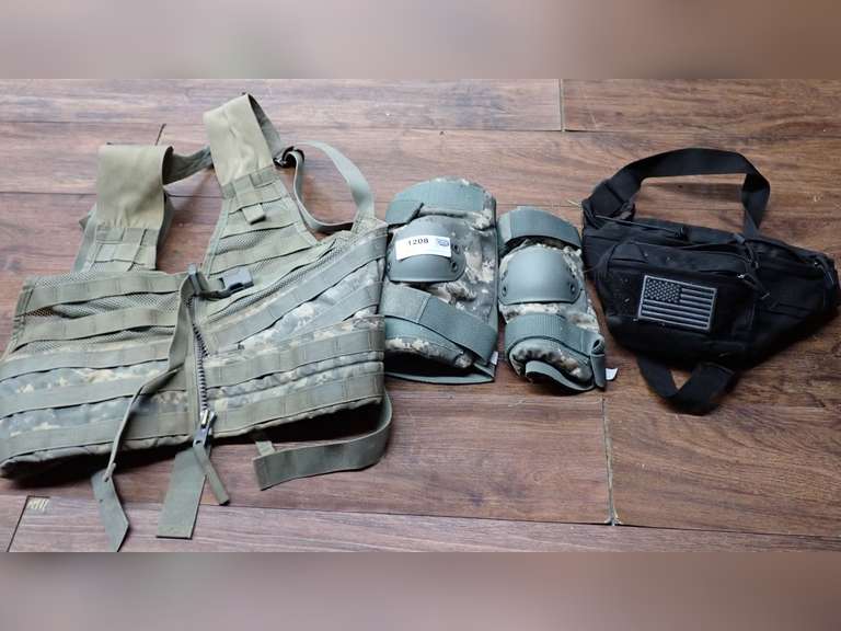 Military Style Tactical Vest, Knee Pads, and Bag image