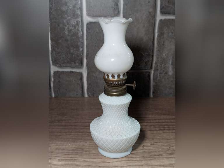 VINTAGE MILK GLASS OIL LAMP image