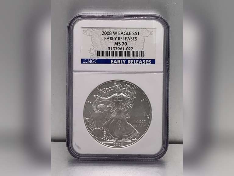2008 W EAGLE $1 EARLY RELEASE MS70 NGC GRADED 1 OZ FINE SILVER COIN IN CASE image