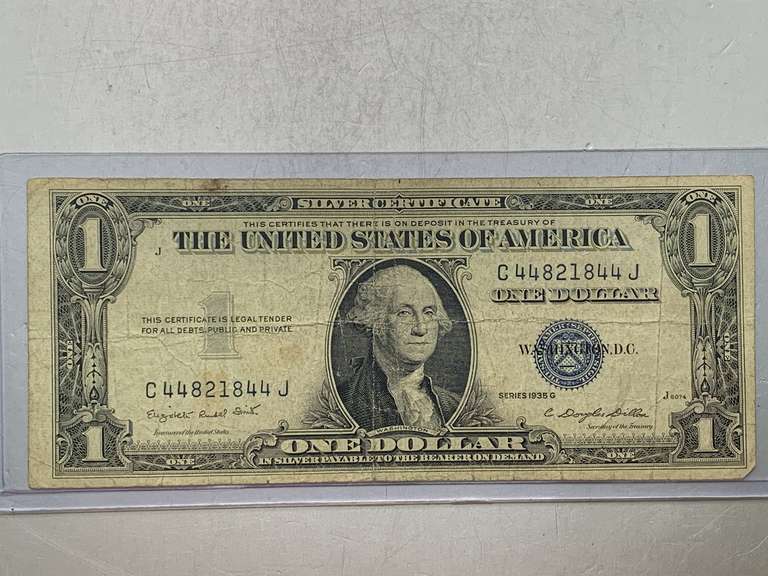 $1 SILVER CERTIFICATE DOUBLE NUMBER 1935G SERIAL NO C44821844J image