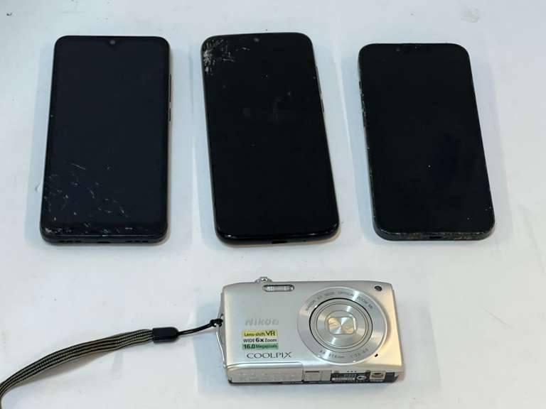 Assorted cell phones, also includes a Nikon digital camera, tub is not included, see pictures for details. image