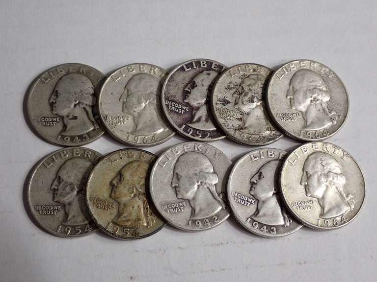 (10) WASHINGTON QUARTERS - 90% SILVER image