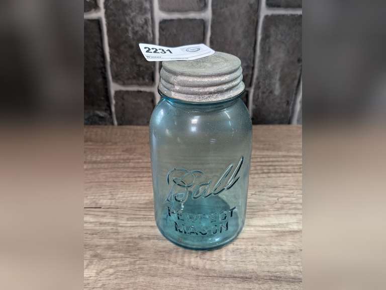 ANTIQUE BLUE GLASS BALL PERFECT MASON JAR image
