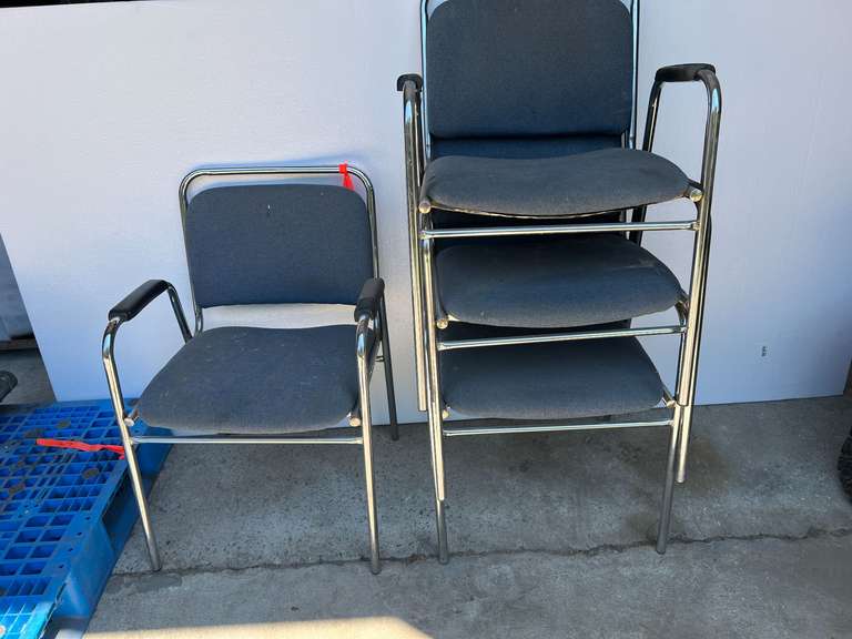 Metal framed upholstered office armchairs, set of four, see pictures for details. image