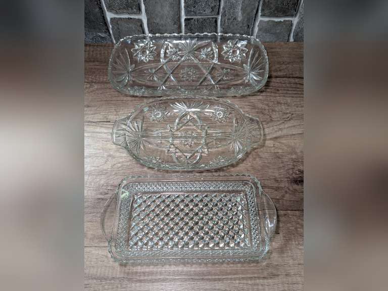 VINTAGE FORMAL GLASS SERVING DISHES INCLUDING DIVIDED image