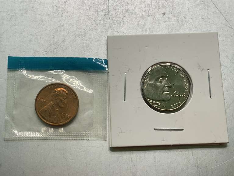 1969S LINCOLN PENNY & 2005P UNCIRCULATED BISON JEFFERSON NICKEL image