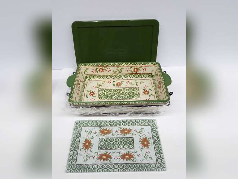 Temptations Old World Baking Dish with Lid, Serving Rack & Glass Trivet image