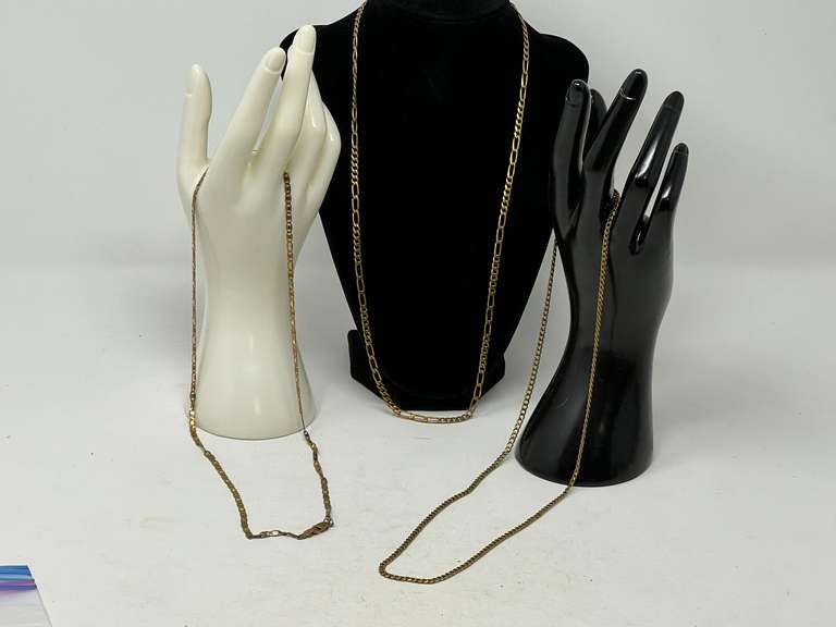 Ladies chain necklaces, all three pieces are stamped 14 K, NOT VERIFIED, see pictures for details. image