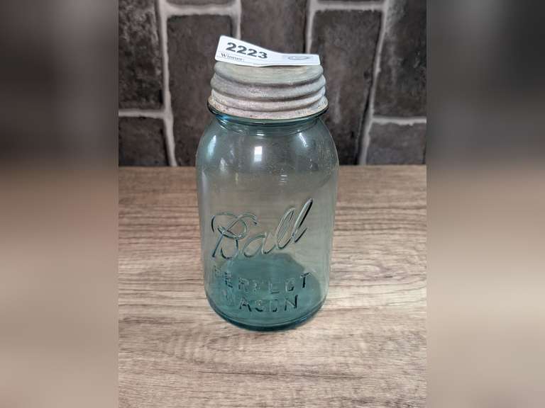 ANTIQUE BLUE GLASS BALL PERFECT MASON JAR image