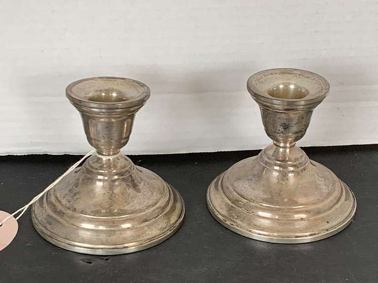 PAIR VINTAGE PREISNER STERLING SILVER WEIGHTED CANDLESTICKS 3 1/4" TALL image
