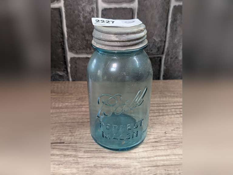 ANTIQUE BLUE GLASS BALL PERFECT MASON JAR image