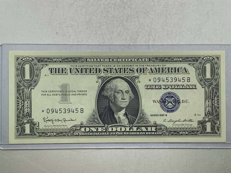 $1 SILVER CERTIFICATE STAR NOTE 1957 B SERIAL NO *09453945B image