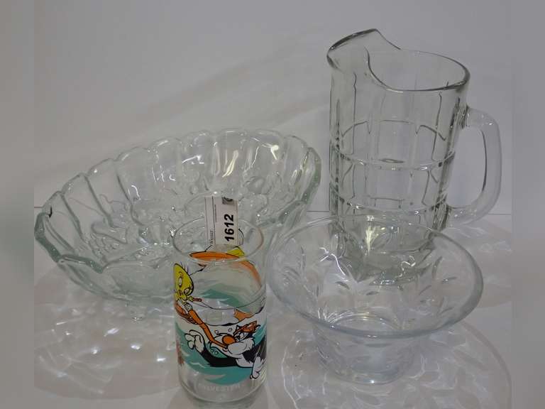 Collection of Glassware - Pitcher, Bowls, and Looney Tunes Pepsi Glass image