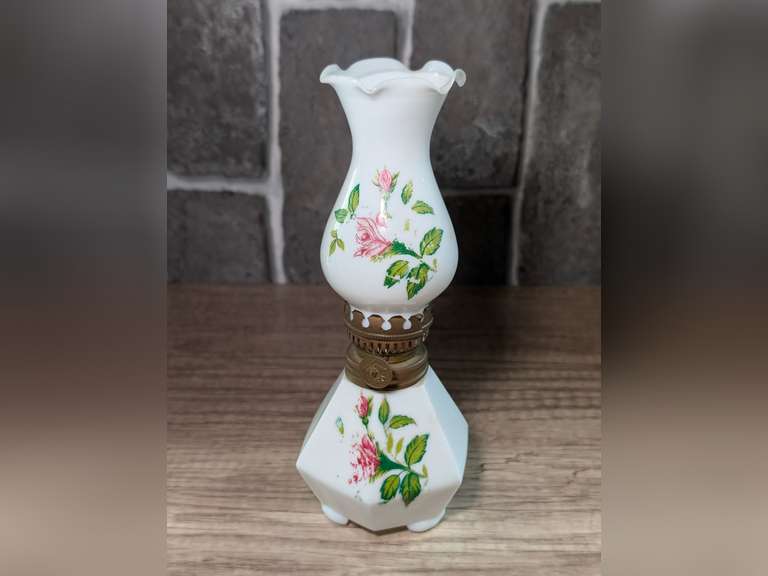 VINTAGE MILK GLASS OIL LAMP image