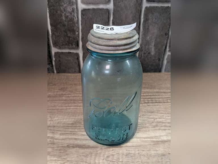ANTIQUE BLUE GLASS BALL PERFECT MASON JAR image