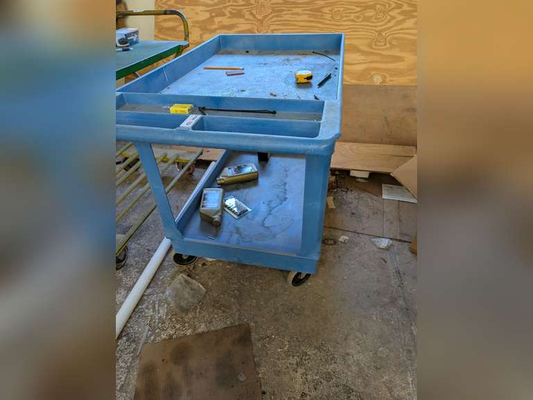 ULINE BLUE UTILITY CART AND CONTENTS image