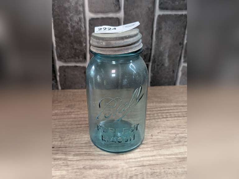 ANTIQUE BLUE GLASS BALL PERFECT MASON JAR image
