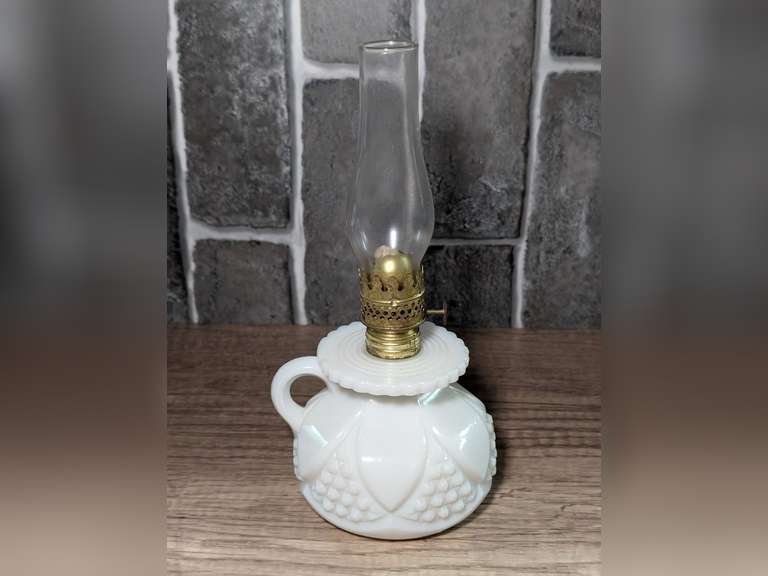 VINTAGE MILK GLASS OIL LAMP image