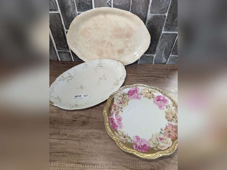 ANTIQUE SIGNED PLATTERS AND OLD SIGNED DECORATIVE PLATE image