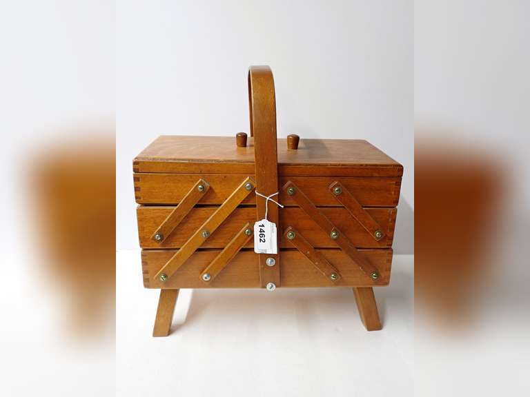 Wooden Sewing Box with Accordion Style Storage Made in Romania image