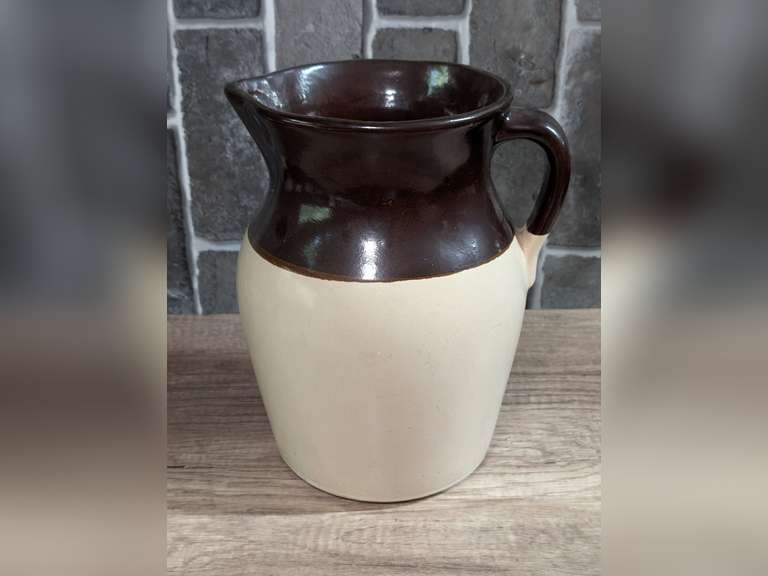 OLD LARGE GLAZED POTTERY PITCHER image