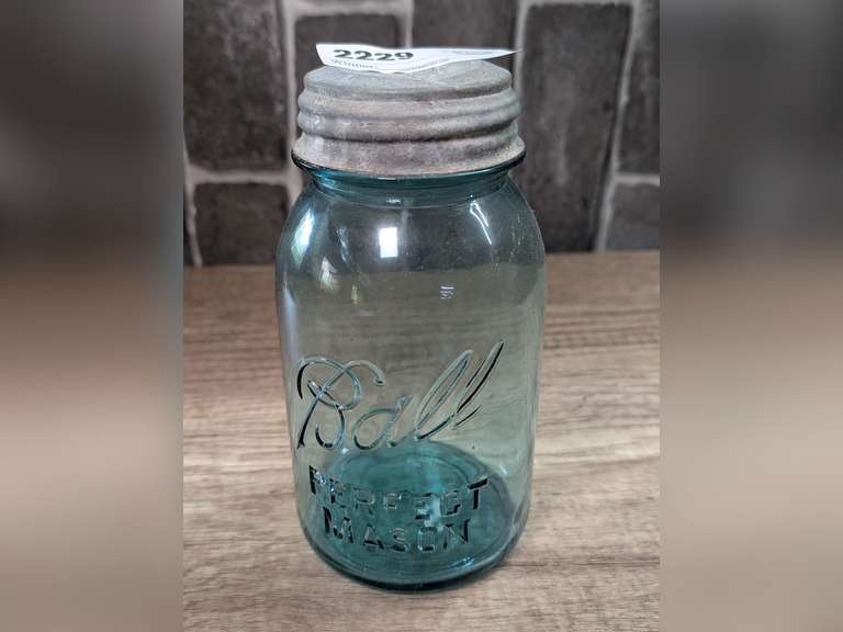 ANTIQUE BLUE GLASS BALL PERFECT MASON JAR image