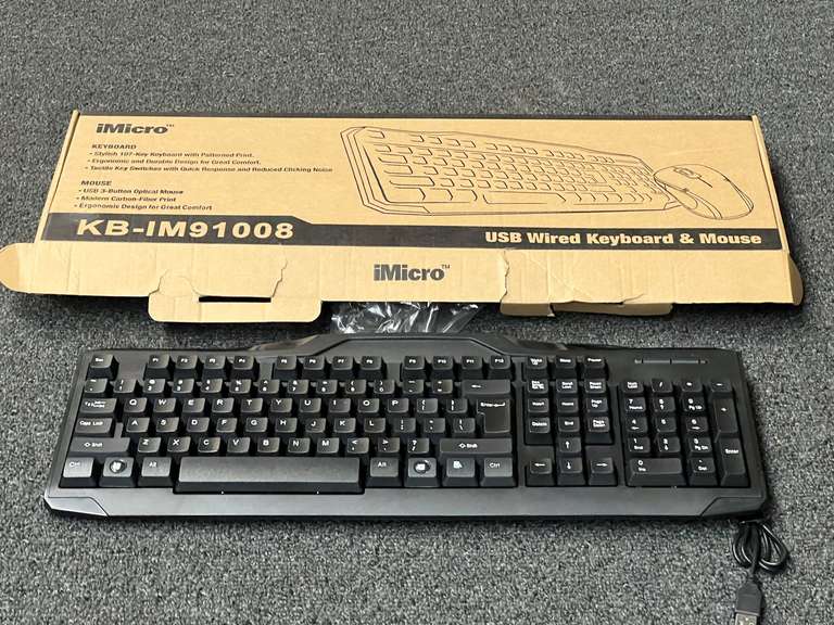 IMicro USB wired keyboard and mouse, still in original box, working condition unknown, see pictures for details. image