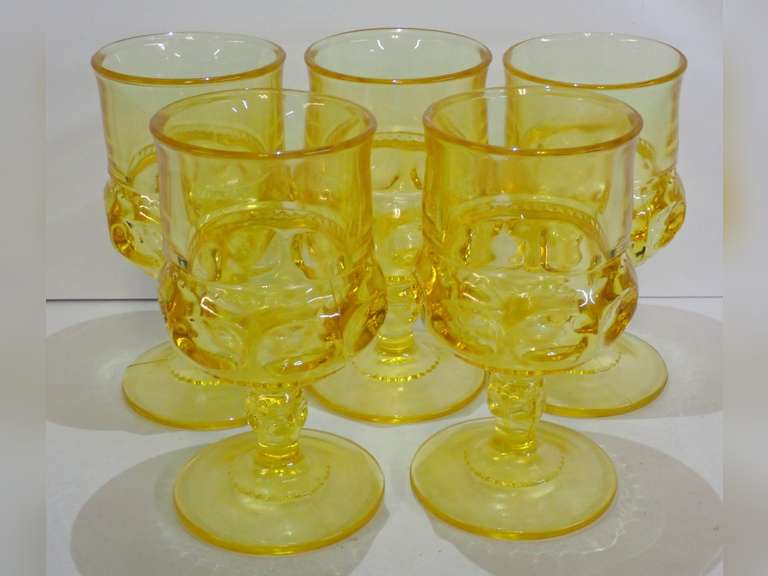 Vintage Yellow Pressed Glass Cordial Glasses image