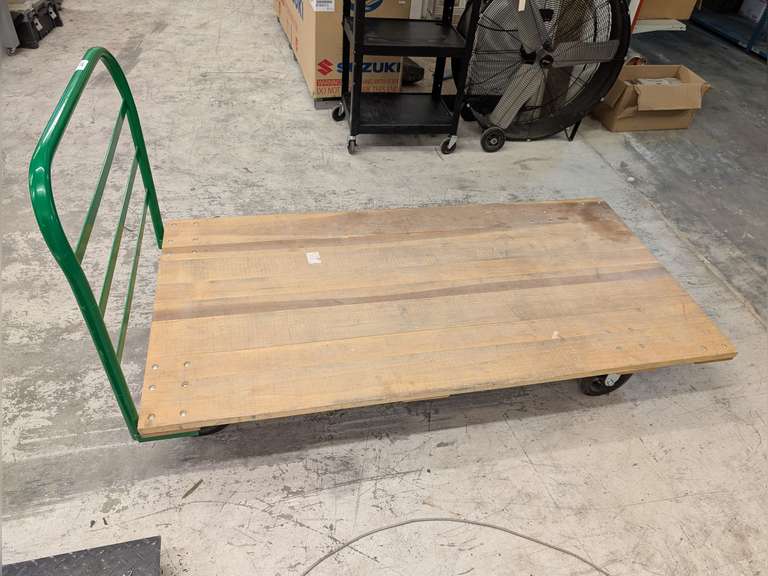 LARGE INDUSTRIAL PLATFORM CART WITH GREEN HANDLE image