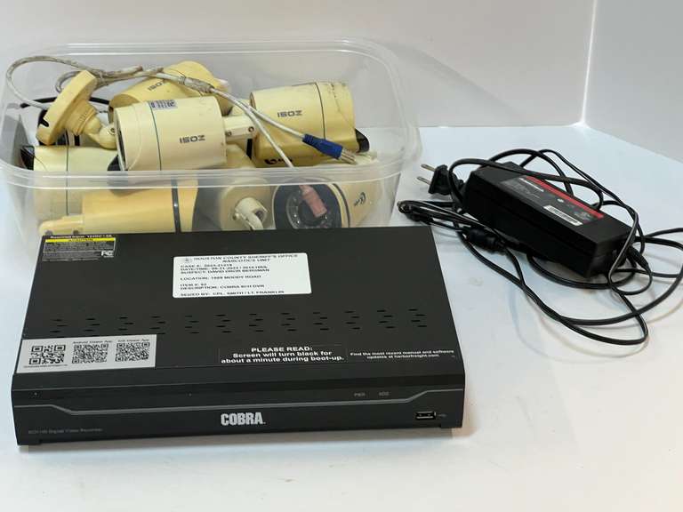 Cobra security system with cameras, tub is not included, working condition unknown, see pictures for details. image
