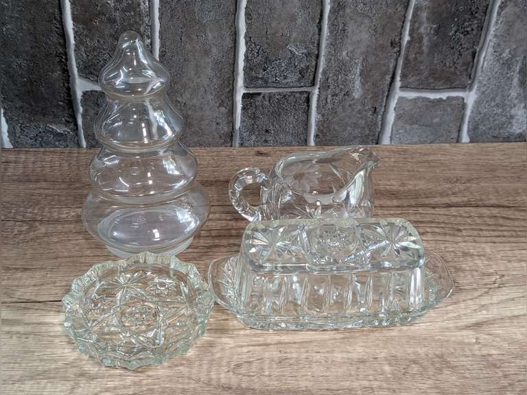 FORMAL GLASS GROUP INCLUDING COVERED BUTTER DISH, CREAMER,AND MORE image