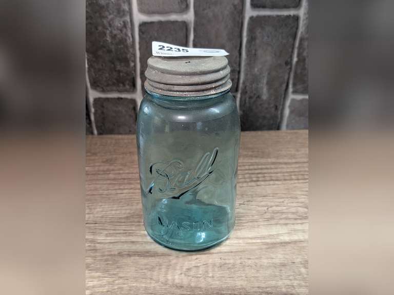 ANTIQUE BLUE GLASS BALL PERFECT MASON JAR image
