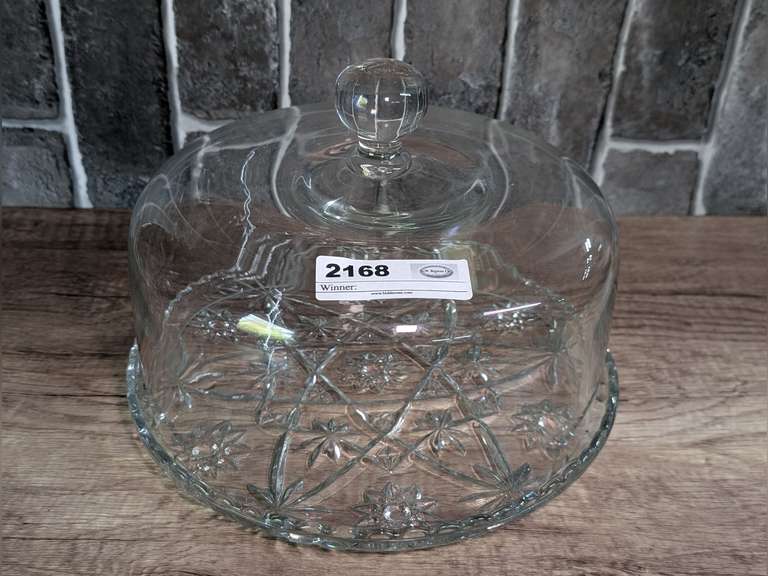 VINTAGE ANCHOR HOCKING STAR OF DAVID PATTERN ROUND SERVING PLATTER WITH LARGE GLASS DOME image