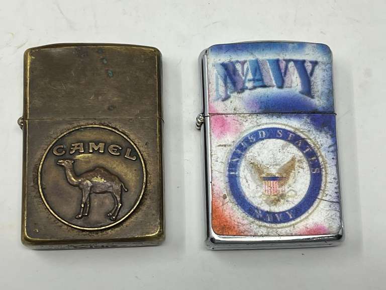 Cigarette lighters, two pieces, includes a vintage “Camel” Zippo lighter, see pictures for details. image