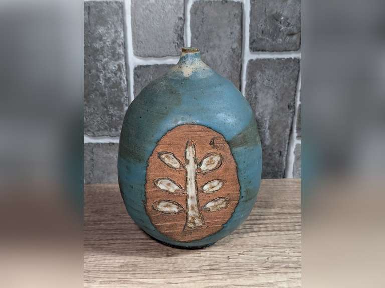 VINTAGE HANDMADE HEAVY POTTERY VASE image