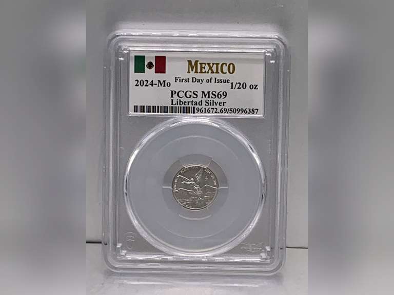 2024-MO 1/20 OZ LIBERTAD SILVER MEXICO FIRST DAY OF ISSUE PCGS MS69 GRADED COIN IN CASE image