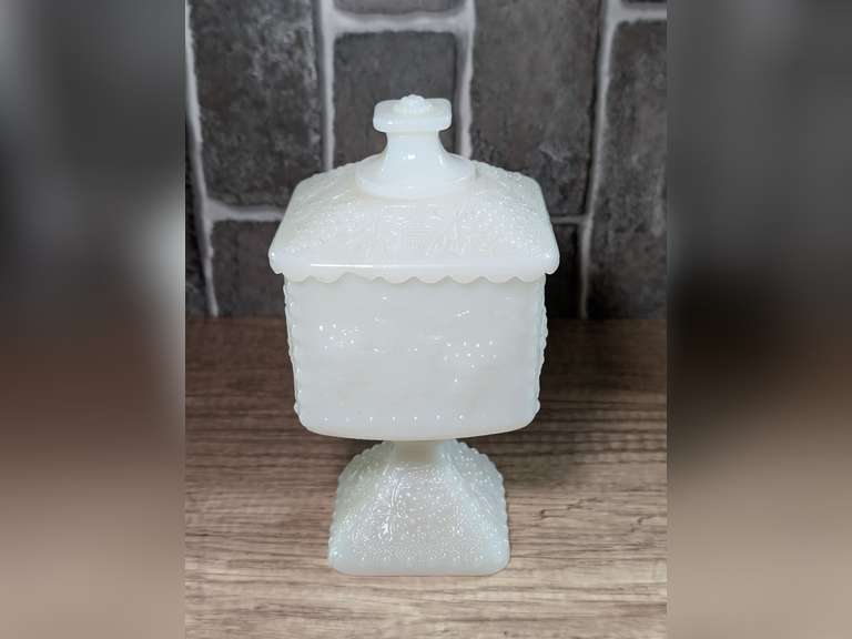 VINTAGE MILK GLASS PEDESTAL CANDY DISH image