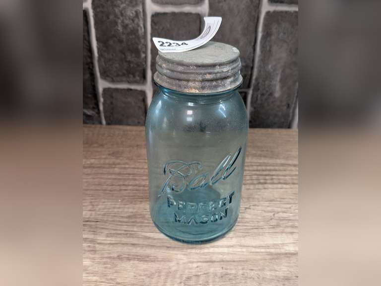 ANTIQUE BLUE GLASS BALL PERFECT MASON JAR image